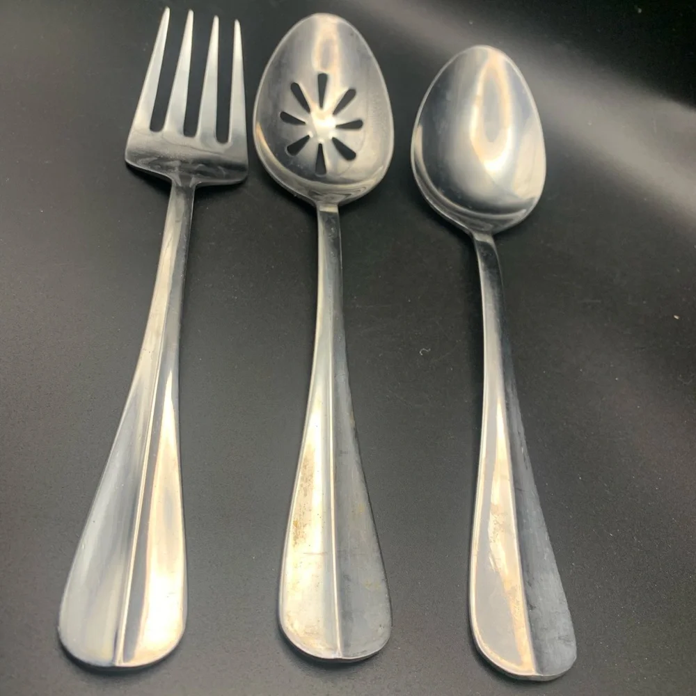 Vintage International Silver Stainless Flatware Serving Spoons & Fork Lot of 3